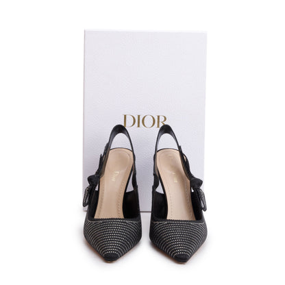 Christian Dior Black Leather Crystal Embellished J'Adior Slingback Pumps, Size 41