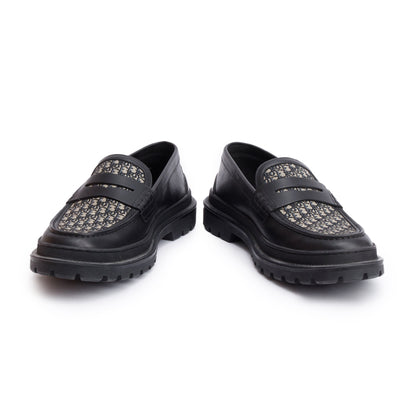 Christian Dior Black Leather Oblique Jacquard Explorer Loafers, Size 46