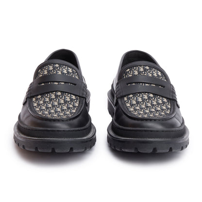 Christian Dior Black Leather Oblique Jacquard Explorer Loafers, Size 46