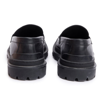 Christian Dior Black Leather Oblique Jacquard Explorer Loafers, Size 46