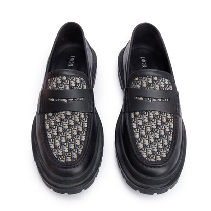 Christian Dior Black Leather Oblique Jacquard Explorer Loafers, Size 46