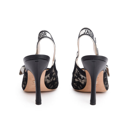 Christian Dior Black Mesh Chardons Embroidery J'Adior Slingback Pumps, Size 37