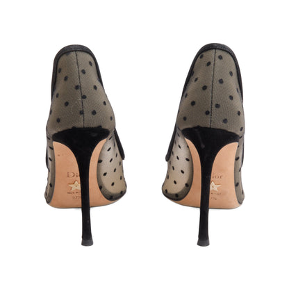 Christian Dior Black Mesh Polka Dot D-Moi Pumps, Size 37.5