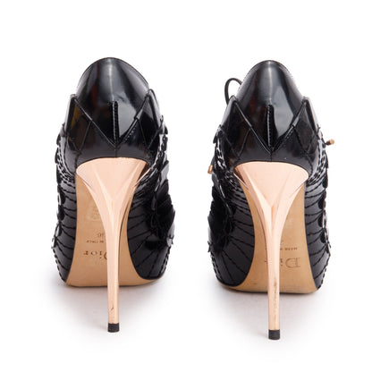 Christian Dior Black Patent Leather Bootie Pumps, Size 36