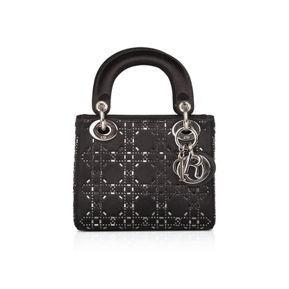 Christian Dior Black Strass Cannage Satin Mini Lady Dior Bag
