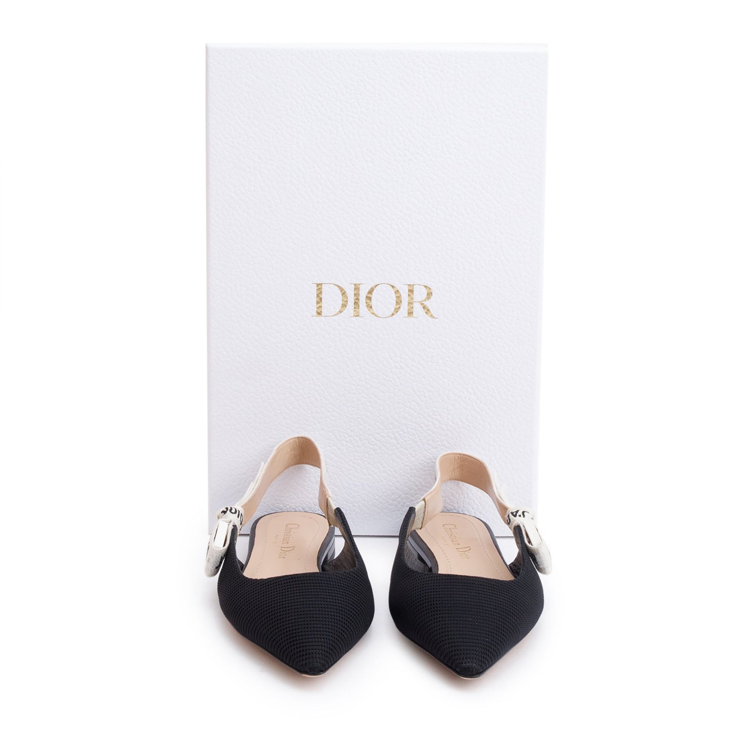 Christian Dior Black Technical Fabric Embroidery J'Adior Slingback Flats, Size 36