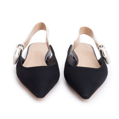 Christian Dior Black Technical Fabric Embroidery J'Adior Slingback Flats, Size 36