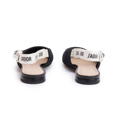 Christian Dior Black Technical Fabric Embroidery J'Adior Slingback Flats, Size 36