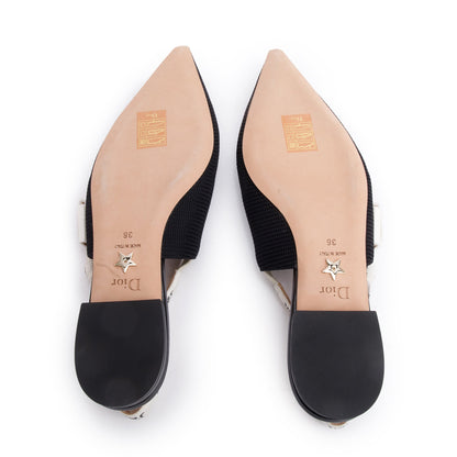 Christian Dior Black Technical Fabric Embroidery J'Adior Slingback Flats, Size 36