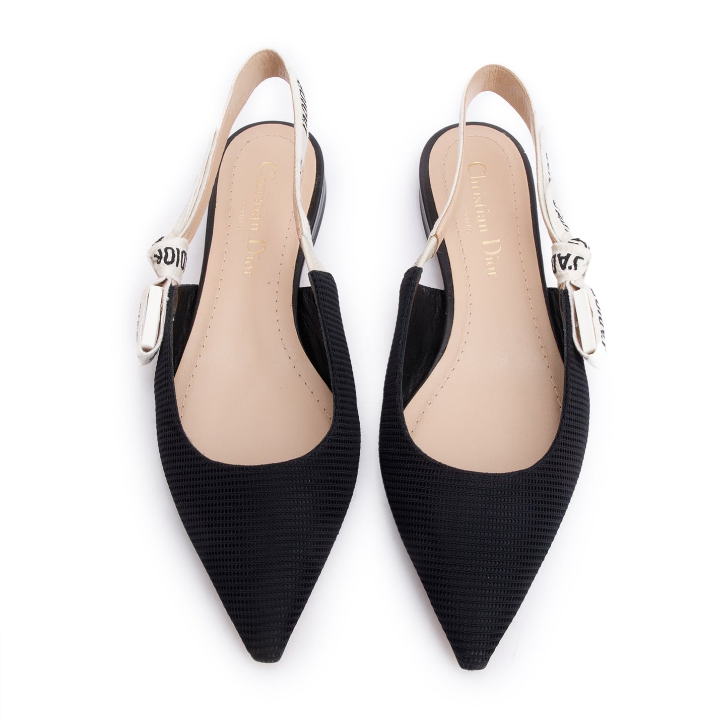 Christian Dior Black Technical Fabric Embroidery J'Adior Slingback Flats, Size 36