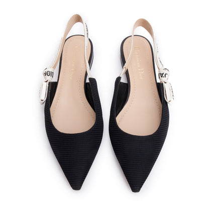 Christian Dior Black Technical Fabric Embroidery J'Adior Slingback Flats, Size 36