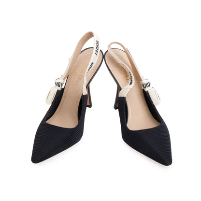Christian Dior Black Technical Fabric Embroidery J'Adior Slingback Pumps, Size 37.5
