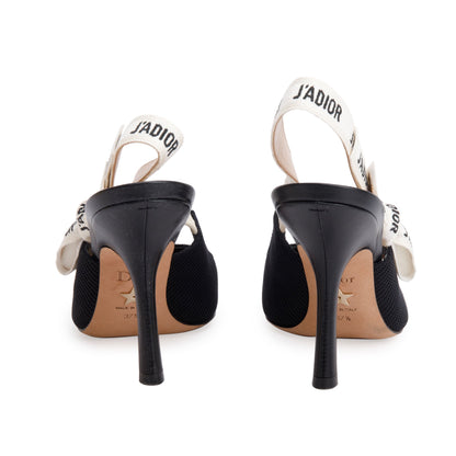 Christian Dior Black Technical Fabric Embroidery J'Adior Slingback Pumps, Size 37.5