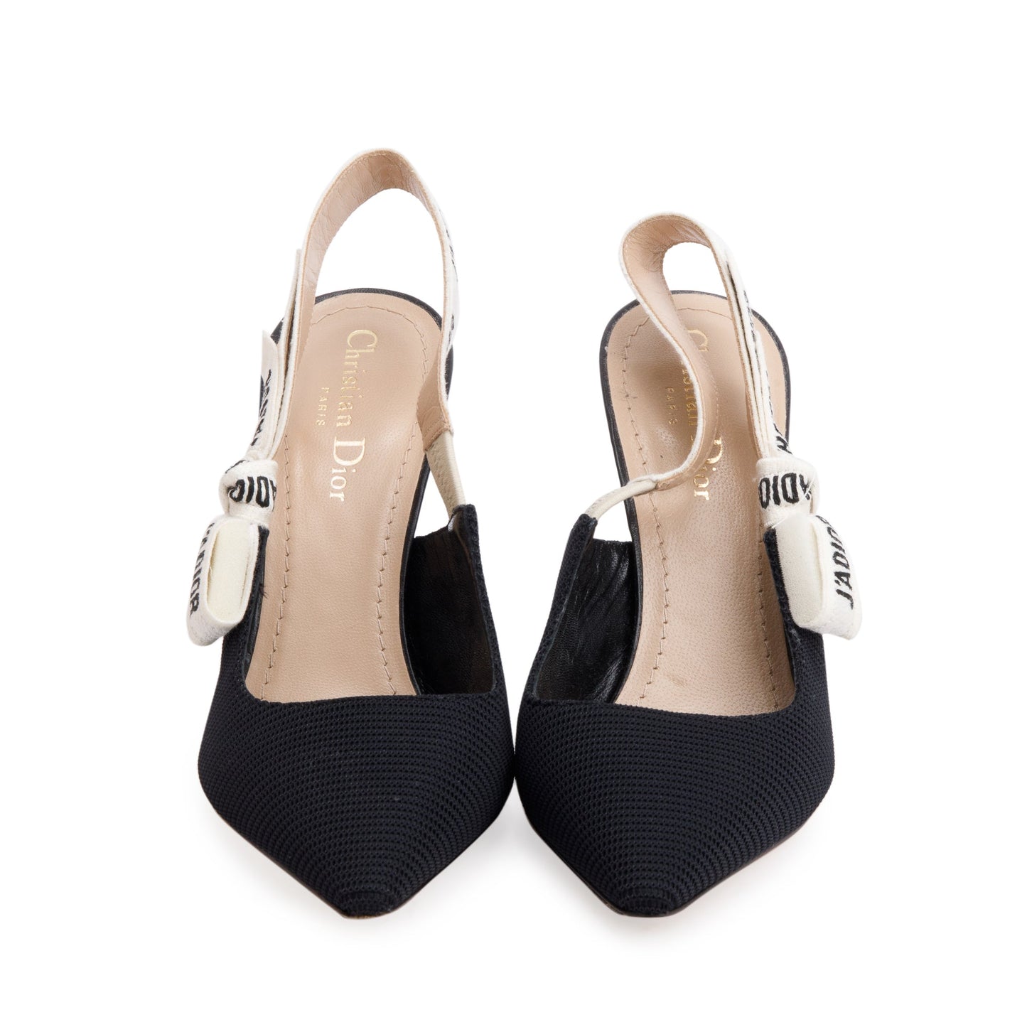 Christian Dior Black Technical Fabric Embroidery J'Adior Slingback Pumps, Size 37.5