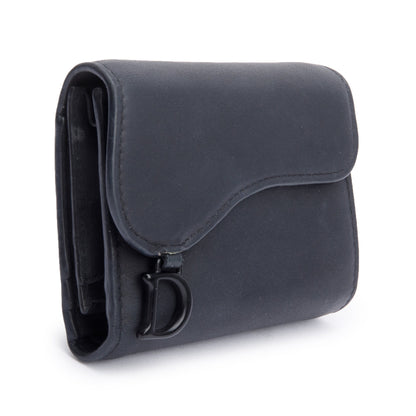Christian Dior Black Ultra Matte Leather Saddle Lotus Wallet