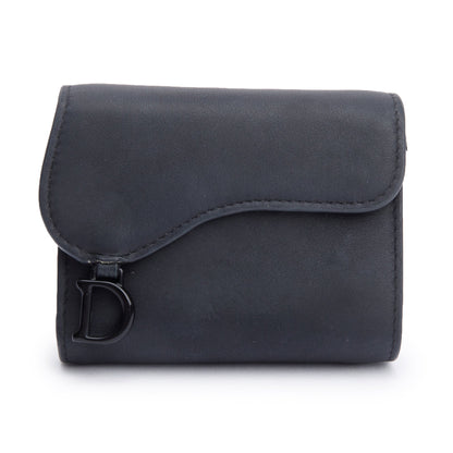 Christian Dior Black Ultra Matte Leather Saddle Lotus Wallet