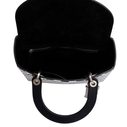 Christian Dior Black & White Check Print Leather Medium Lady Dior Bag
