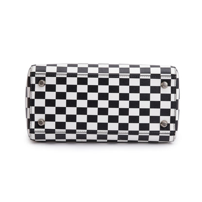 Christian Dior Black & White Check Print Leather Medium Lady Dior Bag