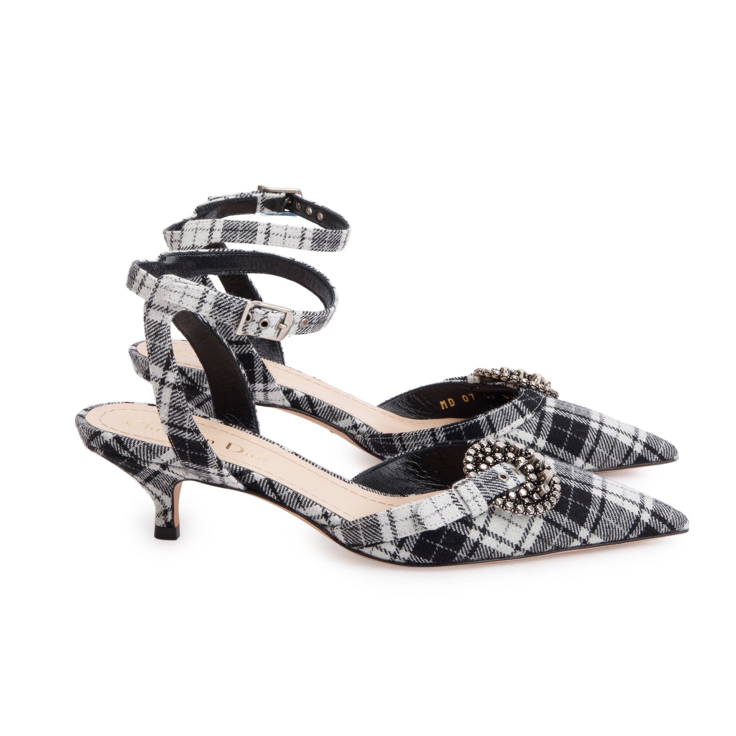 Christian Dior Black/White Tartan Fabric Dior Gang Slingback Pumps, Size 36.5