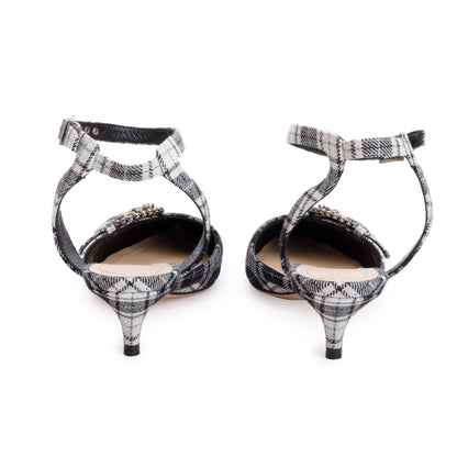 Christian Dior Black/White Tartan Fabric Dior Gang Slingback Pumps, Size 36.5