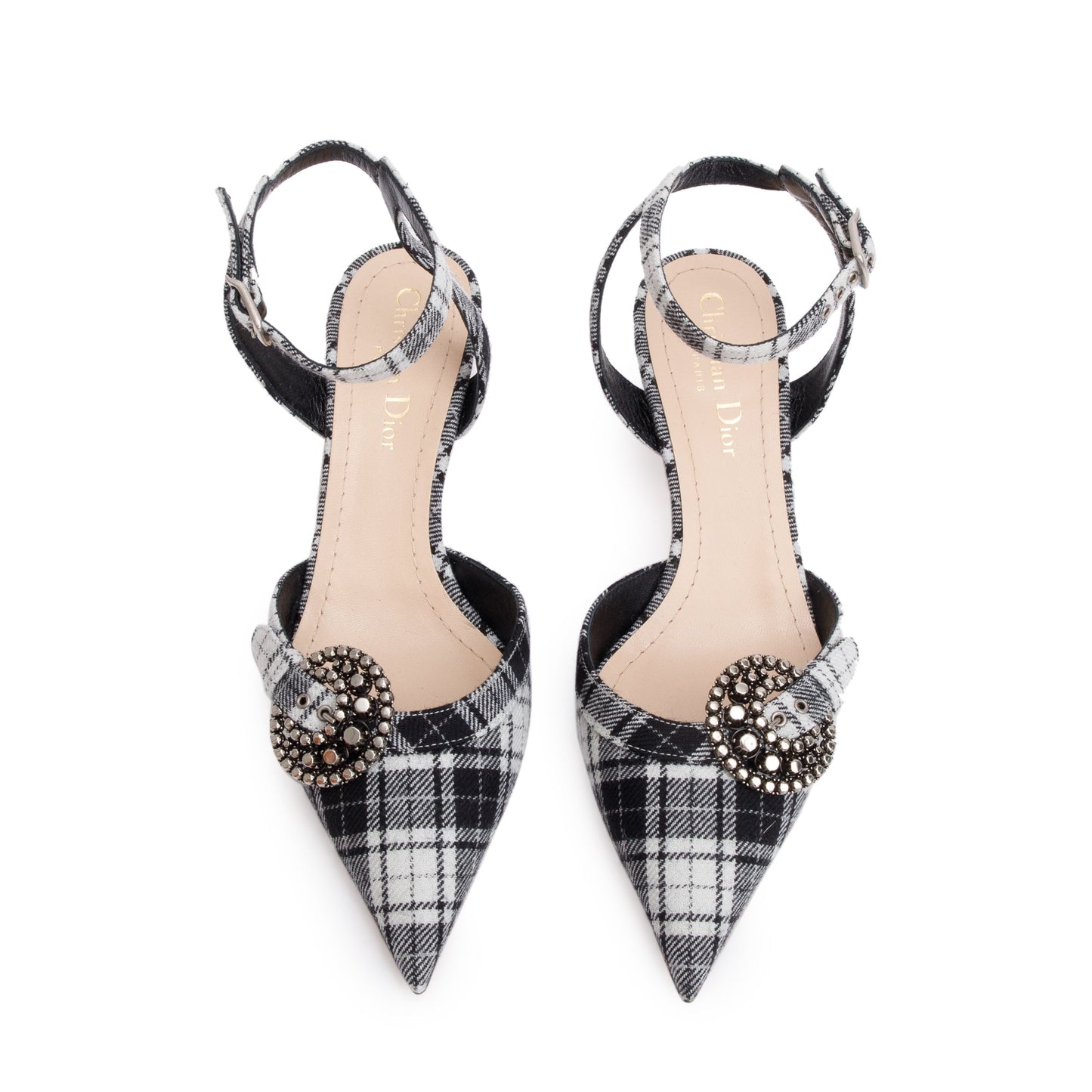 Christian Dior Black/White Tartan Fabric Dior Gang Slingback Pumps, Size 36.5