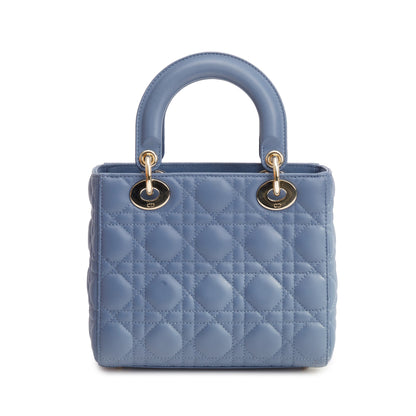 Christian Dior Blue Cannage Leather Small Lady Dior Bag