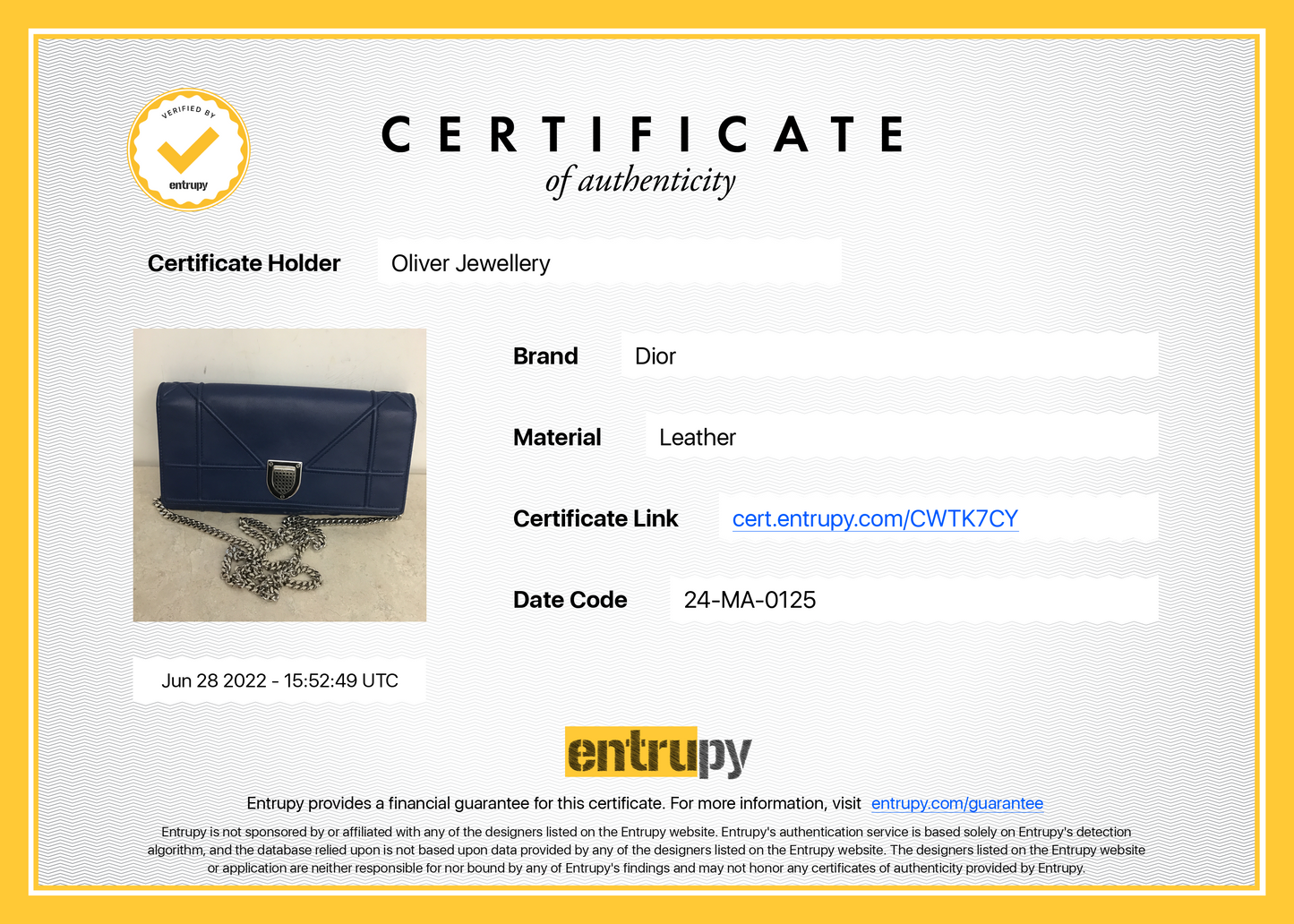 Christian Dior Blue Diorama Wallet on Chain