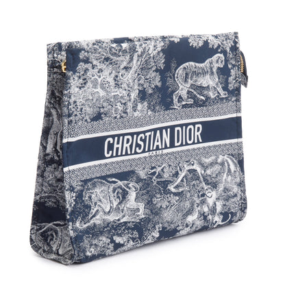 Christian Dior Blue Toile De Jouy Reverse Technical Fabric DiorTravel Zipped Pouch