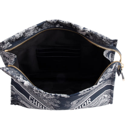 Christian Dior Blue Toile De Jouy Reverse Technical Fabric DiorTravel Zipped Pouch
