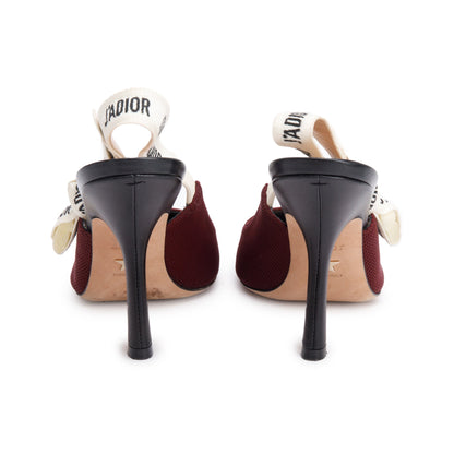 Christian Dior Burgundy Technical Fabric Embroidery J'Adior Slingback Pumps, Size 37