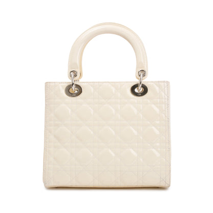 Christian Dior Creme Patent Leather Medium Lady Dior Bag