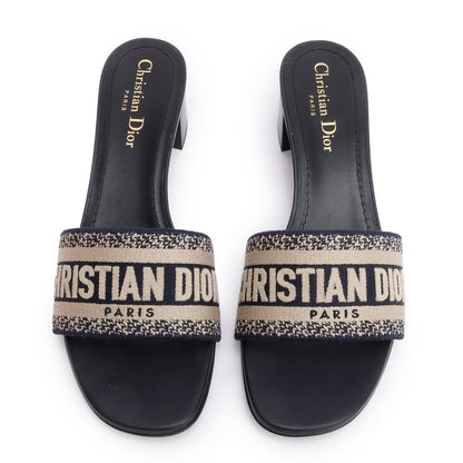 Christian Dior Deep Blue Embroidered Cotton Heeled Dway Slide, Size 39
