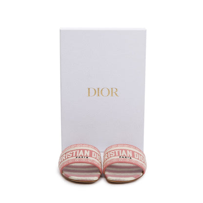Christian Dior Deep Nude Embroidered Cotton D-Stripes Dway Slide, Size 38
