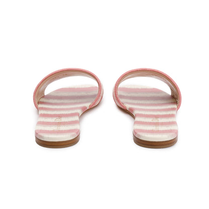 Christian Dior Deep Nude Embroidered Cotton D-Stripes Dway Slide, Size 38