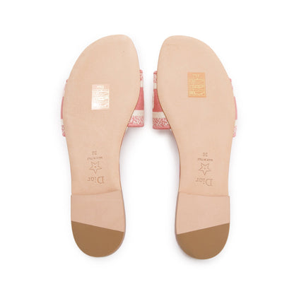 Christian Dior Deep Nude Embroidered Cotton D-Stripes Dway Slide, Size 38