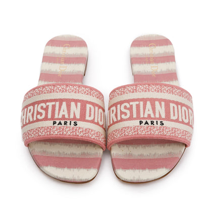 Christian Dior Deep Nude Embroidered Cotton D-Stripes Dway Slide, Size 38
