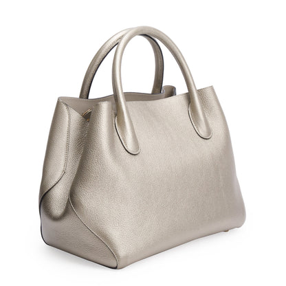 Christian Dior Gold Metallic Calfskin Leather Small Open Bar Tote