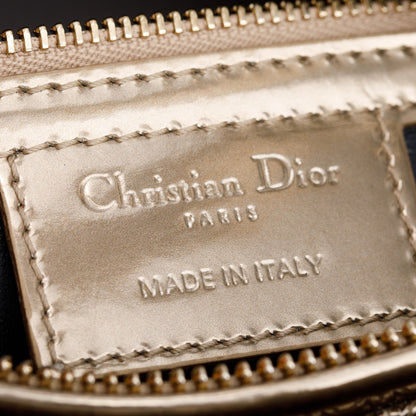 Christian Dior Gold Metallic Microcannage Patent Leather Medium Lady Dior Bag