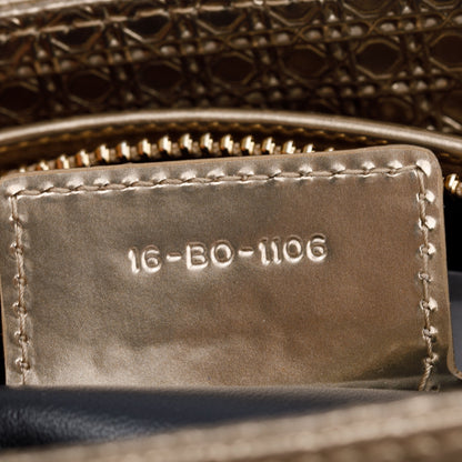 Christian Dior Gold Metallic Microcannage Patent Leather Medium Lady Dior Bag