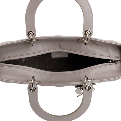 Christian Dior Grey Cannage Lambskin Leather Large Lady Dior Bag