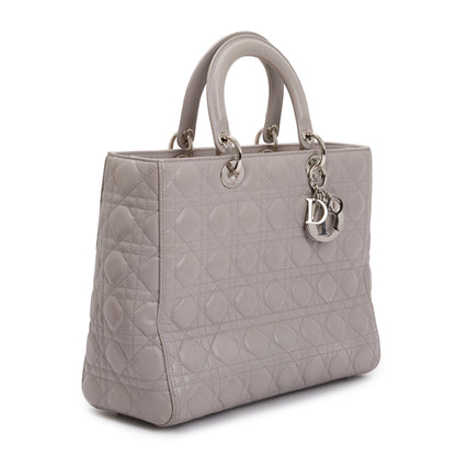 Christian Dior Grey Cannage Lambskin Leather Large Lady Dior Bag