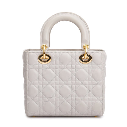 Christian Dior Grey Cannage Lambskin Leather Small Lady Dior Bag