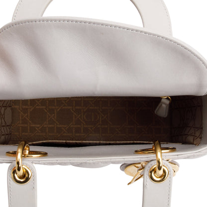 Christian Dior Grey Cannage Lambskin Leather Small Lady Dior Bag