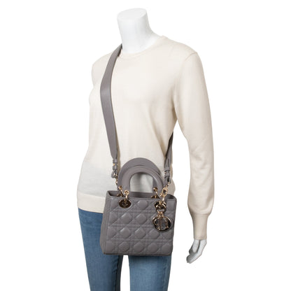 Christian Dior Grey Cannage Lambskin Leather Small Lady Dior Bag