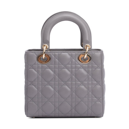 Christian Dior Grey Cannage Lambskin Leather Small Lady Dior Bag
