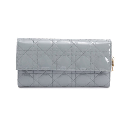 Christian Dior Grey Cannage Patent Leather Lady Dior Rendezvous Wallet on Chain