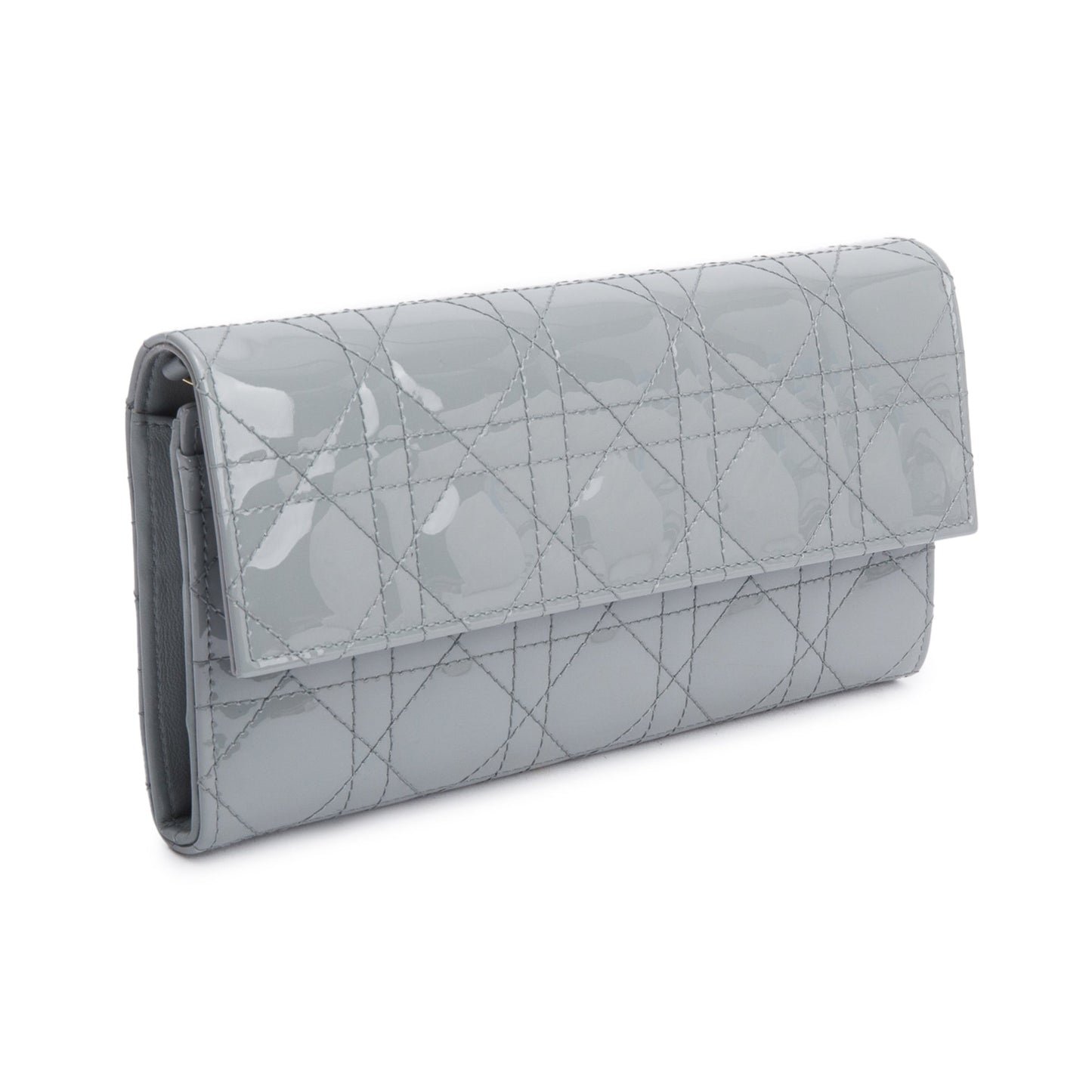 Christian Dior Grey Cannage Patent Leather Lady Dior Rendezvous Wallet on Chain