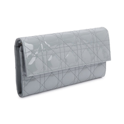 Christian Dior Grey Cannage Patent Leather Lady Dior Rendezvous Wallet on Chain