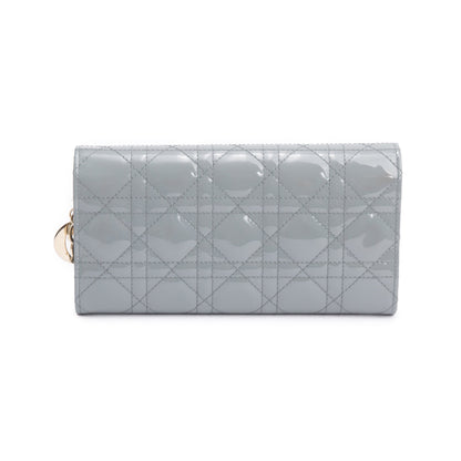 Christian Dior Grey Cannage Patent Leather Lady Dior Rendezvous Wallet on Chain