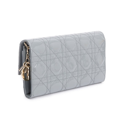 Christian Dior Grey Cannage Patent Leather Lady Dior Rendezvous Wallet on Chain